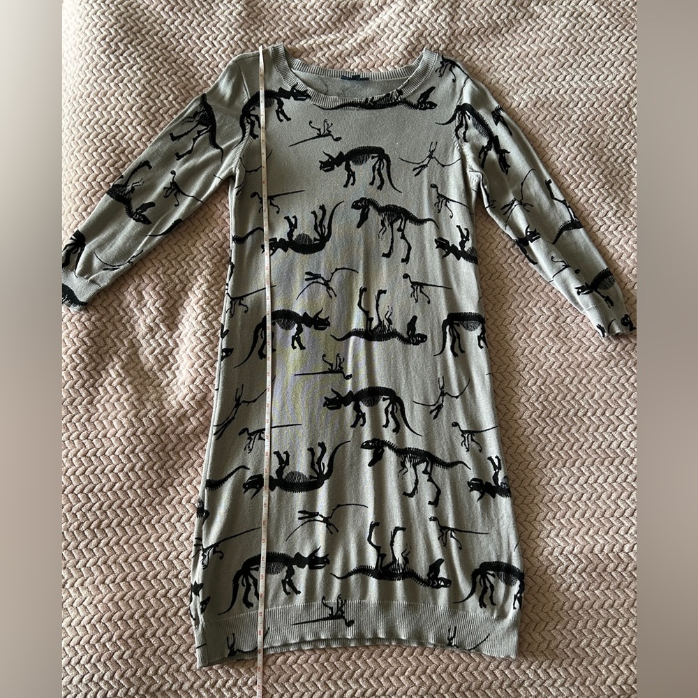Modcloth Gray and Black Dinosaur Print Dress - Picture 4 of 5